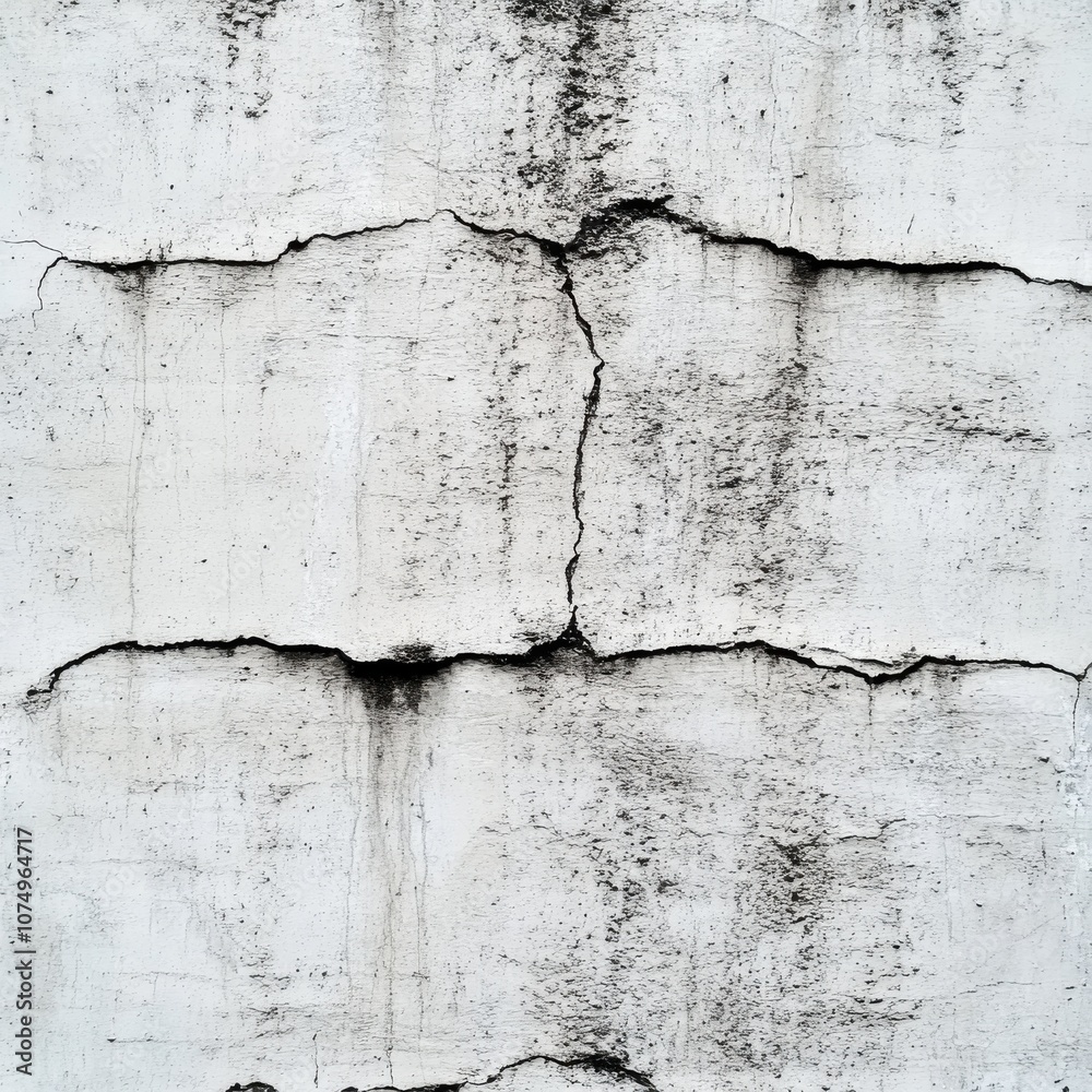Poster close-up of a textured rough concrete wall showing cracks and weathering over time in an urban envir