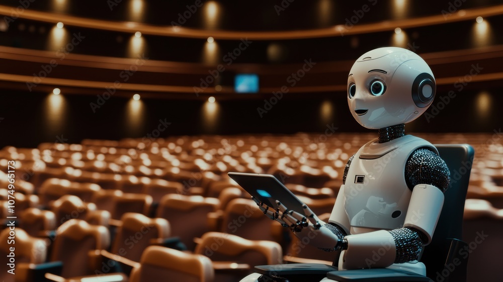 Fototapete a robotic lecturer engages with students in an auditorium while presenting technology concepts durin