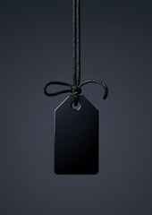 Fototapeta premium A black tag with a bow hanging from it