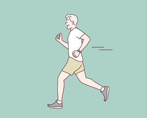 elderly man jogging. Healthy active lifestyle on retirement and sport concept. Hand drawn style vector design illustrations.