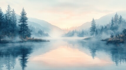 Fototapeta premium Misty Mountain Lake at Sunrise