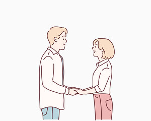 Man and woman holding hands. Hand drawn style vector design illustrations.