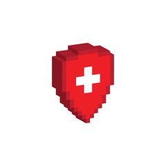 isometric pixel Medical shield icon. Medical protection sign