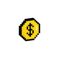 Isometric 3d dollar icon vector pixel dollar coin 8 bit