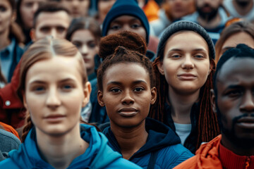 Portrait of Determined Female Fan Among Crowd at Sports Event – Generative AI