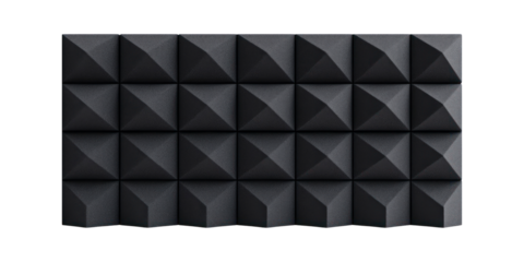Black acoustic panel soundproofing. Isolated on transparent background.