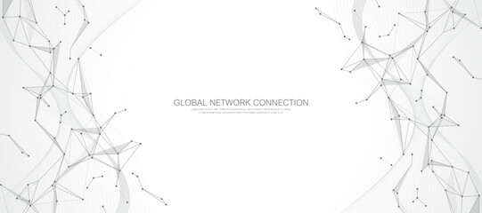 Digital network connect data lines and dots technology background template. Plexus effect. Polygonal concept connection background for your presentation