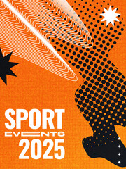 Abstract Sport Cover or Poster Design with Wavy Lines, Halftones, and Texture Effects in Black and Orange