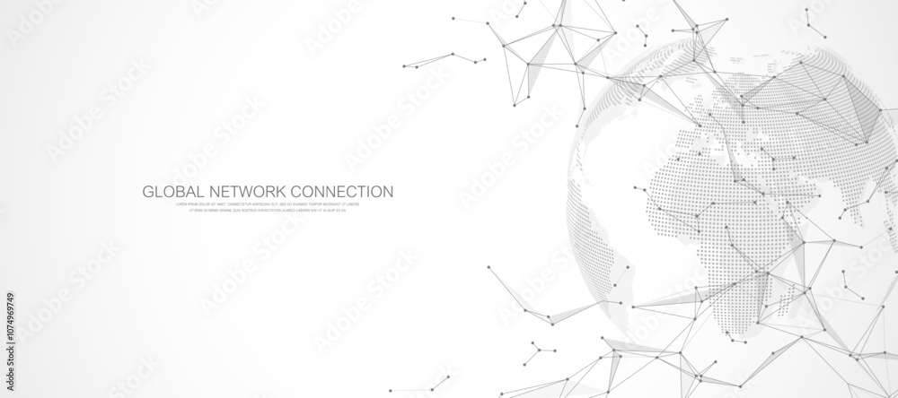 Poster Global network connection banner design template. Header social network communication in the global business concept. Big data visualization. Internet technology