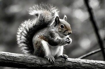 Obraz premium Captured Serenity. A Black and White Squirrel in Nature