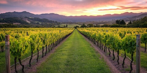 Fototapeta premium Scenic Vineyard During Sunset