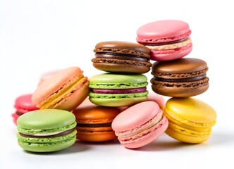 A stack of colorful macarons in various flavors