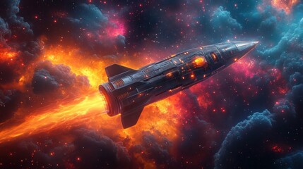 Obraz premium Spaceship Flying Through the Stars