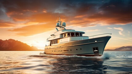 A photo of a modern trawler yacht designed