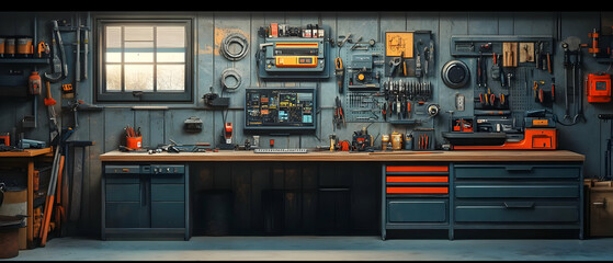 A well-organized workshop with various tools and equipment, perfect for DIY projects and crafting.