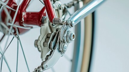 Obraz premium Close-Up: Vintage Bicycle's Chrome Derailleur - A Study in Mechanics and Design