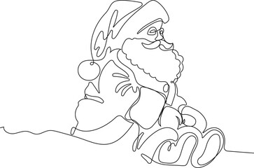 One continuous line drawing Santa Claus on reindeer and sled. concept for Christmas and New Year. vector illustration. Vector illustration