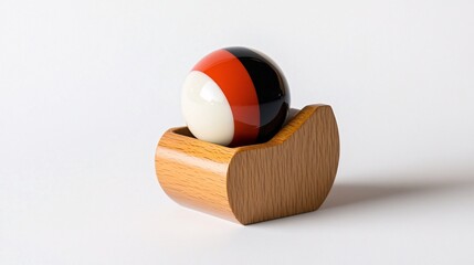 A Colorful Striped Sphere in a Wooden Base: A Study of Simplicity and Modern Design