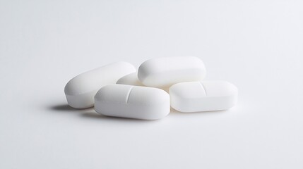 Close-up of White Pills on a White Background: A Study in Medical Simplicity and Pharmaceutical Precision