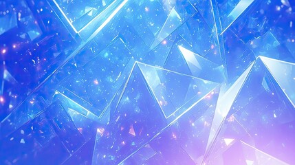 Abstract Blue Crystal with Prismatic Reflections and Glitter