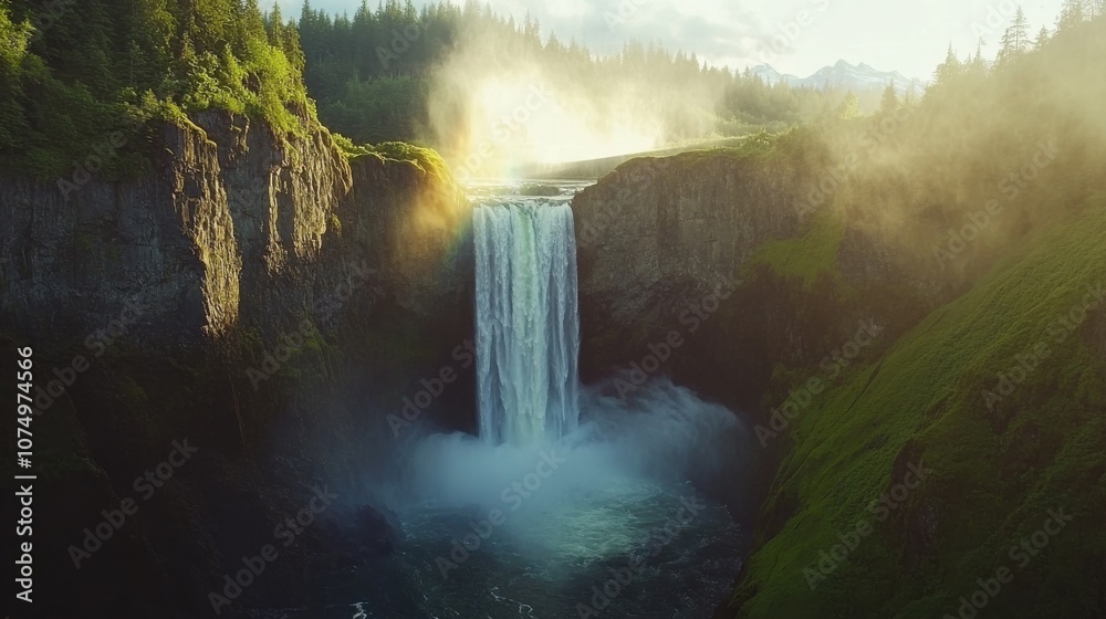 Aufkleber a breathtaking view of snoqualmie falls cascading down the rocky cliffs surrounded by lush greenery 