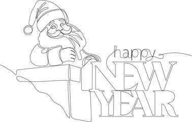 One continuous line drawing Santa Claus on reindeer and sled. concept for Christmas and New Year. vector illustration. Vector illustration