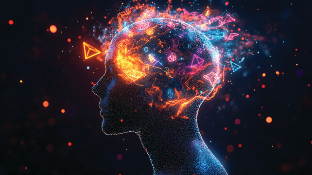 Abstract iamge of a human's head with various shapes. Conceptual image depicting thoughts and ideas. 