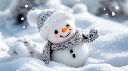 Obraz premium Snowy Day Delight: Adorable Snowman in Winter Wonderland 