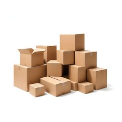 Fototapeta premium A stack of cardboard boxes of various sizes, likely containing items for storage