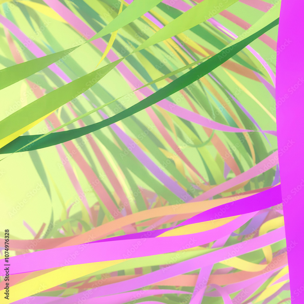 Poster Digital illustration with bright and abstract flying strips of fabric. 3d rendering