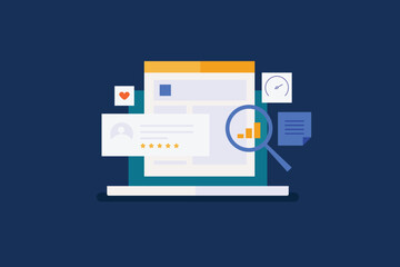 Content Optimization, Content research, Website content marketing, Content SEO strategy. Vector illustration.