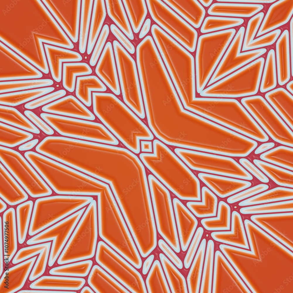 Poster digital representation of an orange symmetrical organic structure. 3d render illustration