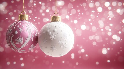 Fototapeta premium Exquisite Snowflake Ornaments on a Pink Background Crafting a Cozy and Joyful Christmas Scene : Generative AI