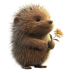 Obraz premium Pudgy porcupine holds a flower in delightful clip art