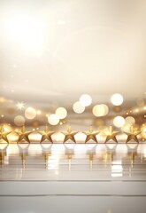 Christmas decorating backgrounds illuminate with gold glittering accents, creating an abstract glow light texture. The shimmering ornaments and festive lights capture the essence of the holiday season
