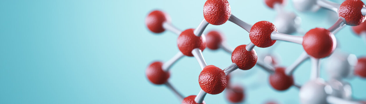 Close-up of a molecular structure featuring red and white spheres, representing chemical compounds in a visually engaging scientific context.