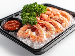 Fresh Shrimp Cocktail With Ice and Cocktail Sauce