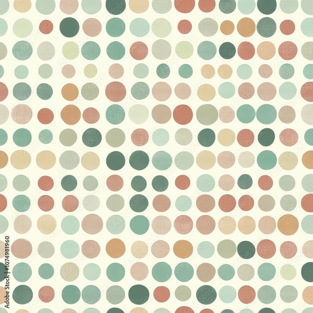 Poster vintage-style polka dots in muted colors create a charming pattern on a light background, perfect fo
