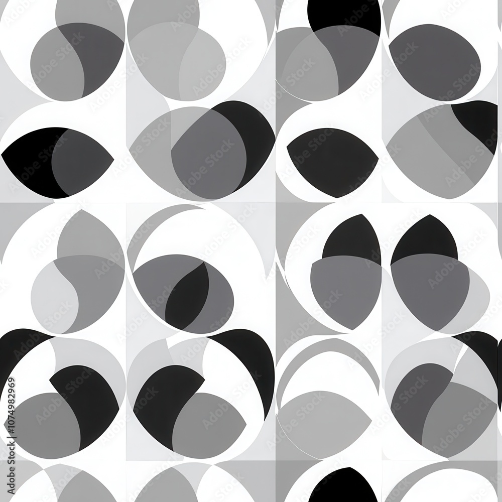 Poster Geometric pattern featuring perfectly aligned circular shapes in shades of gray and black on a minimalist white background