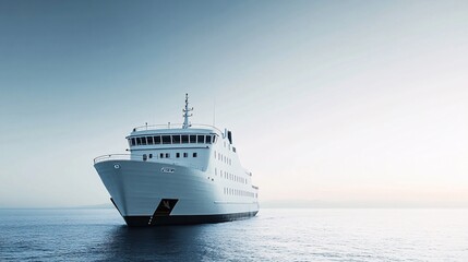 Serene Voyage: A Majestic Ship Sails Across the Misty Sea at Dawn