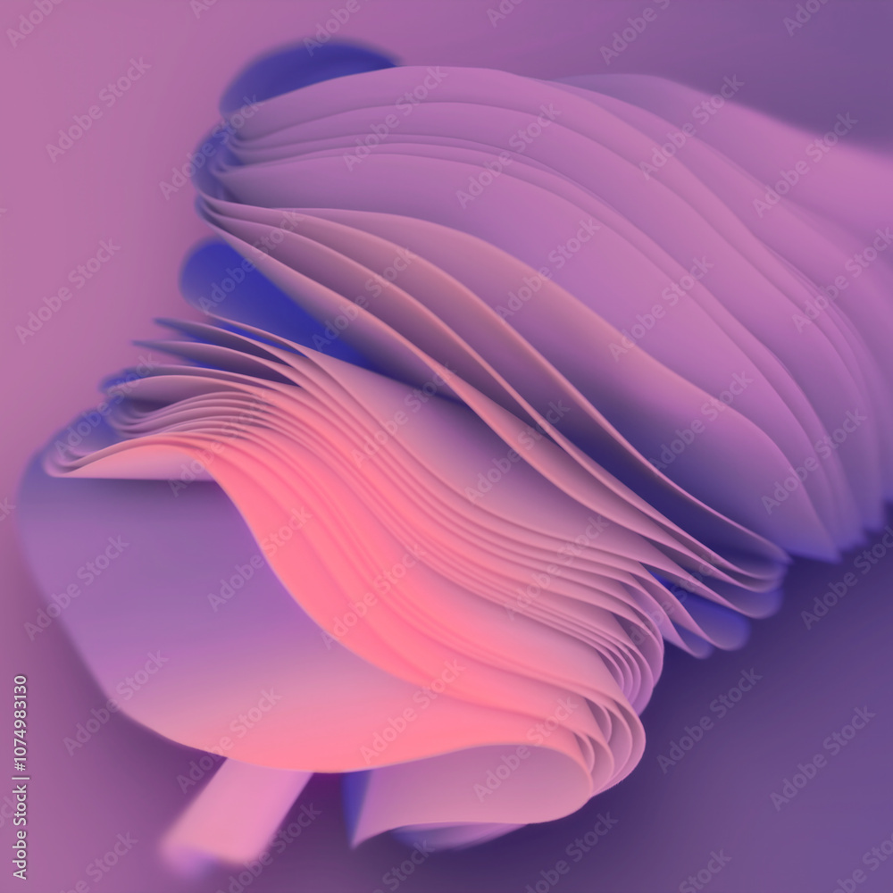 Poster Digital illustration with stack of wavy colored fabric. 3d rendering