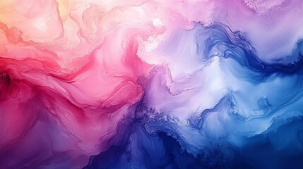 Abstract Watercolor Painting with Pink and Blue Swirls