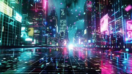 Obraz premium Cyberpunk Cityscape with Neon Lights