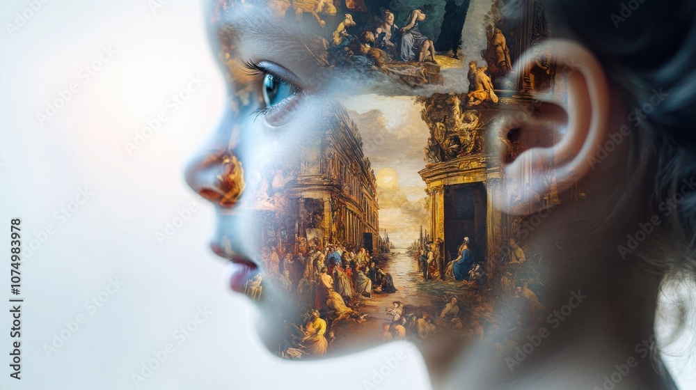 Aufkleber a child's profile revealing a double exposure of classical art in an imaginative blend of innocence 