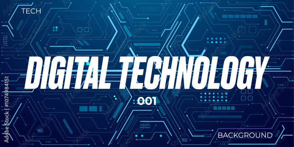 Aufkleber Digital technology background in electric navy blue. Tech bg. AI and circuit board concept. Motherboard with a semiconductor or AI chip place. Computer electronics elements and connected lines. Vector