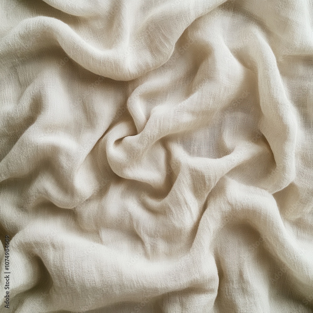Poster Close-up view of soft, wrinkled fabric showcasing intricate textures and natural color variations in gentle lighting