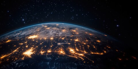 Obraz premium Earth illuminated at night, showcasing city lights and natural features