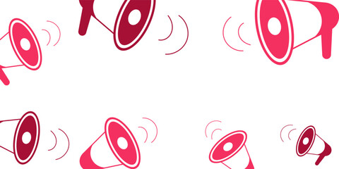 Creative design featuring various megaphones in pink tones, symbolizing communication and expression in a lively atmosphere