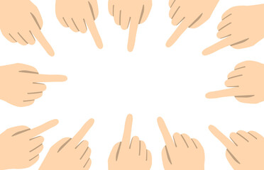 Obraz premium A circle of pointing hands converging towards a blank center in a creative representation of attention and direction