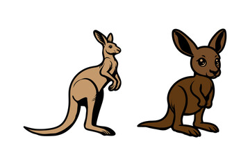 kangaroo illustration set silhouette vector line art .
